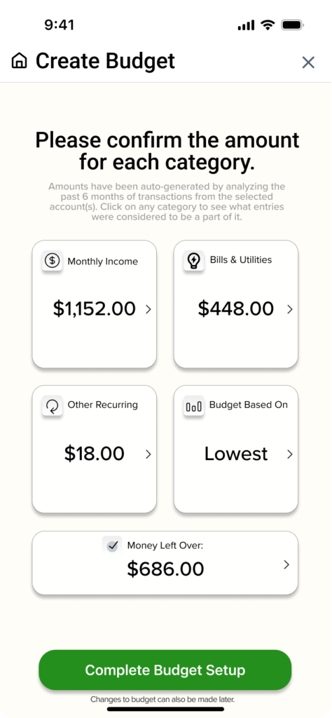 Mid-fidelity for budget creation screen