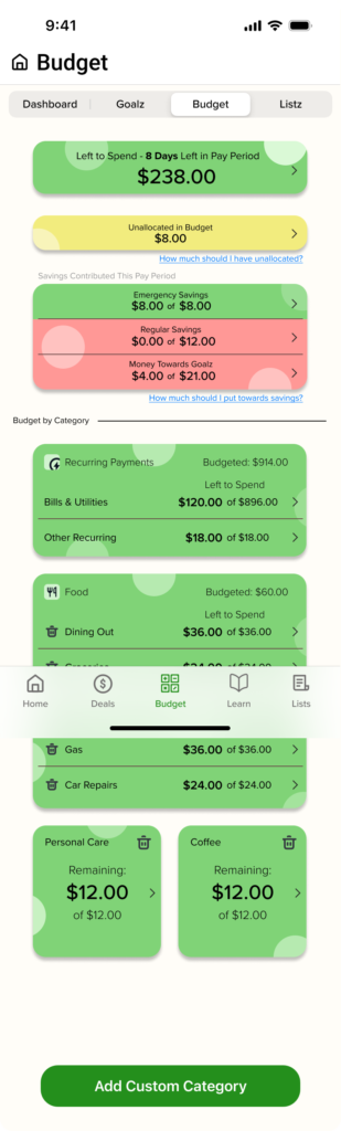 Mid-fidelity revision step for the budget landing page