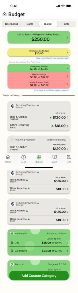 Mid-fidelity revision step for the budget landing page