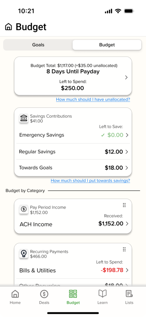 High-fidelity budget overview screen